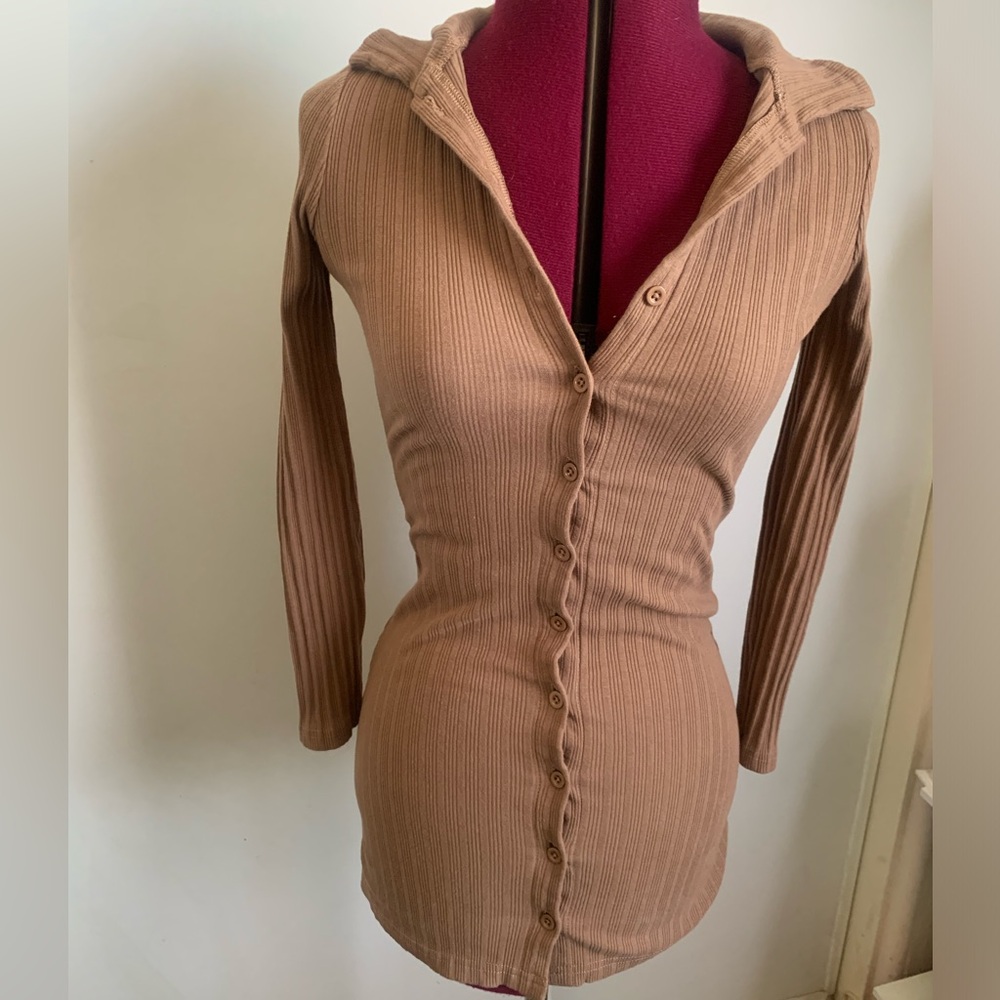Kendall & Kylie brown long sleeve button down mini dress, Size XS